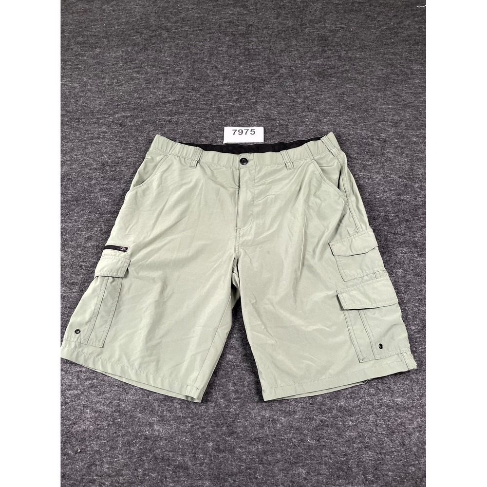 Iron Cargo Shorts Mens‎ 38 Green Stretch Flat Front Casual Outdoor Hiking